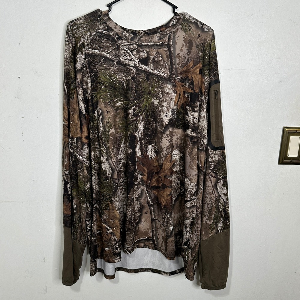 Tekari Mens XL Camo Long Sleeve Hunting Shirt Performance Zip Arm Pocket Brown